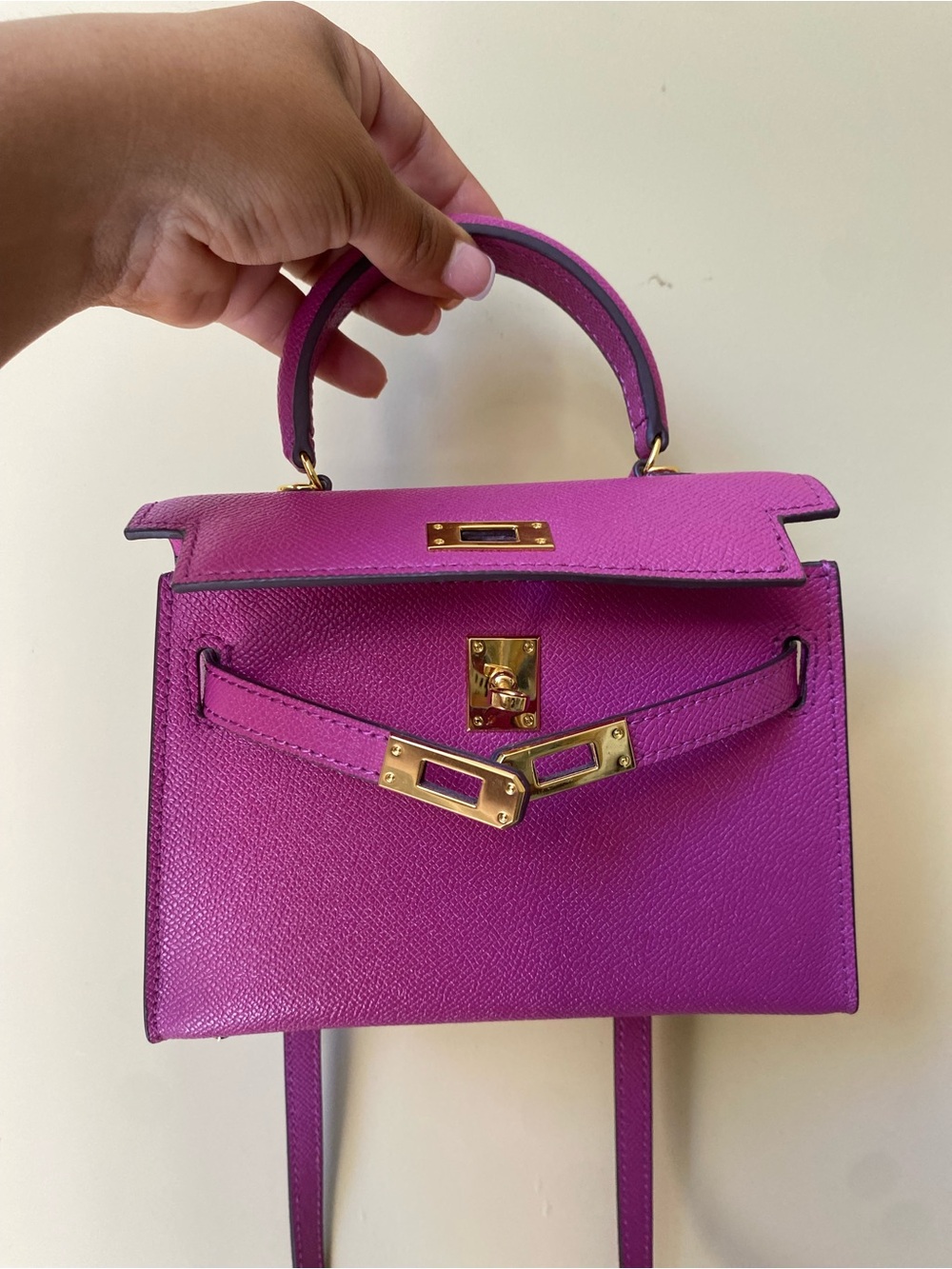 Lily & Bean Purple Pink Leather Top-Handle Kelly Bag - Picture 3 of 10